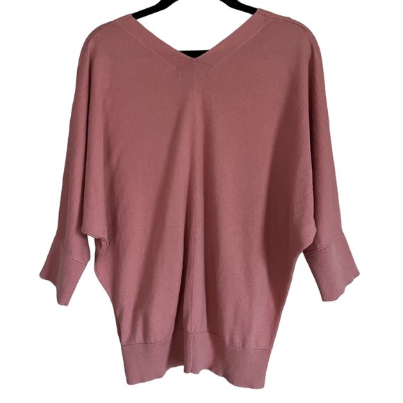 Chaps 3/4 Sleeve Dolman Sweater Salmon Pink Size Small S V-Neck Modal Cotton - Picture 4 of 11